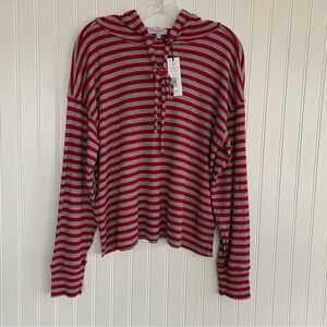 Michael Stars Kyle Red and Gray Relaxed Hoodie SIZE MEDIUM